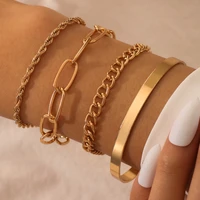 4pcs punk chain bracelets bangles set for women thick goldsilver color charm lock bracelets fashion hand chains jewelry