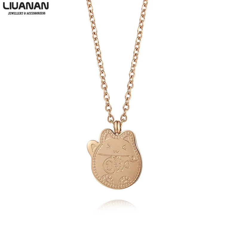 

Chic Cute Fortune Cat Chain Necklace for Woman Simple Rose Gold Pendant Necklace Stainless Steel Jewelry Gift for Girl Women