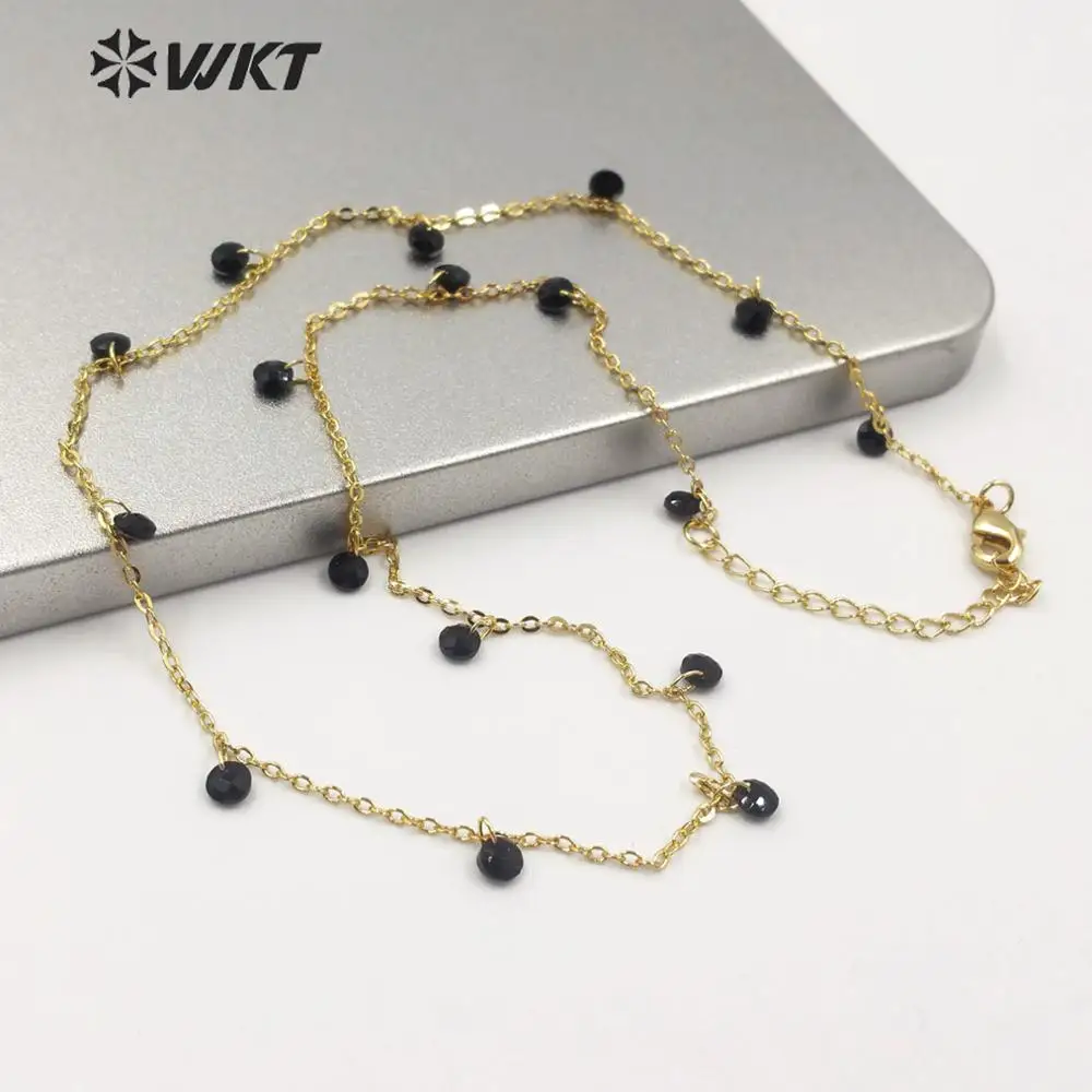 N1203 модное женское ожерелье ручной работы с кристаллами золотого цвета из латуни