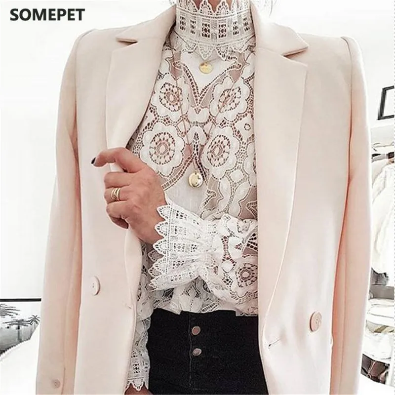 

Women Lace Blouse Elegant Formal Embroidery Long Sleeve White Shirts Office Lady Flower Hollow Fashion Female Chemise Clothing