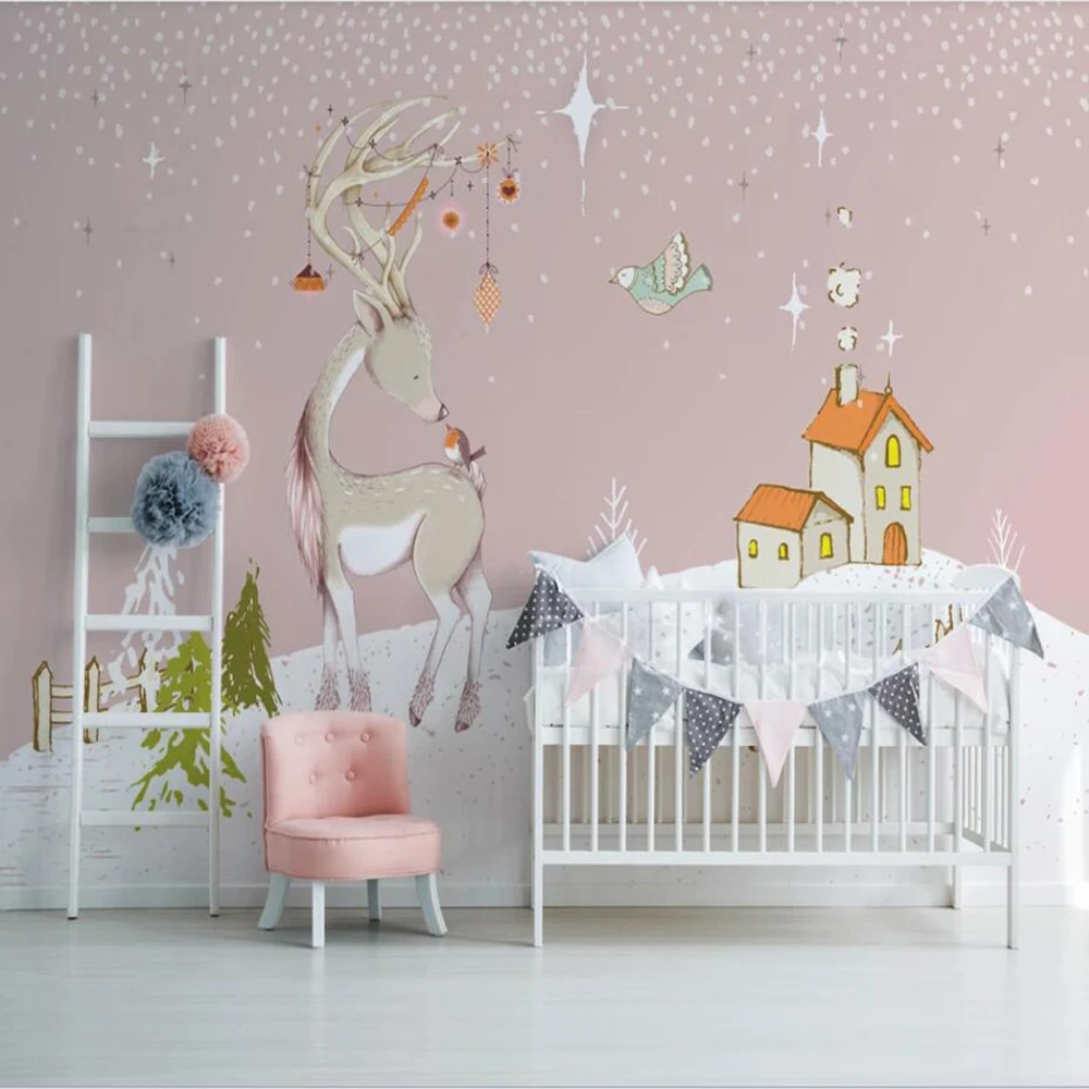 3D обои Milofi на заказ роспись вручную мультяшное животное лось фон для детской