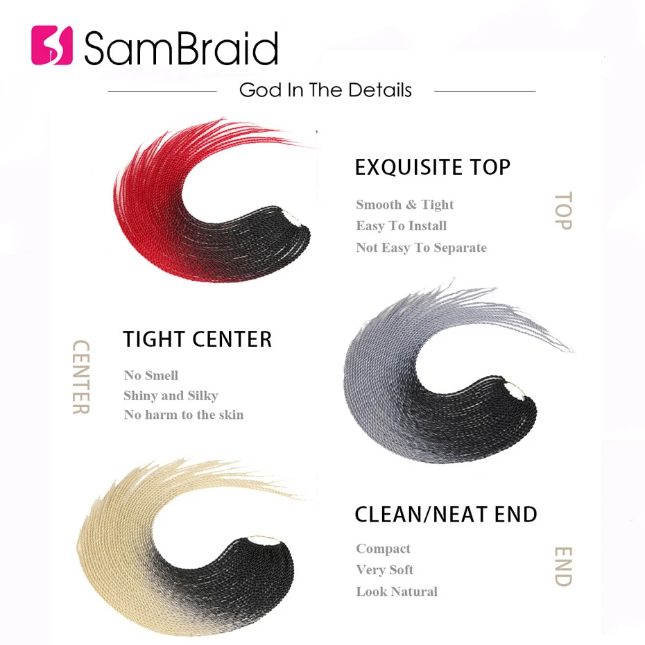 SAMBRAID Senegalese Twist Crochet Hair 24 inch 30 Roots/Pack Crotchet Braids Synthetic Hair Ombre Braiding Hair Extensions