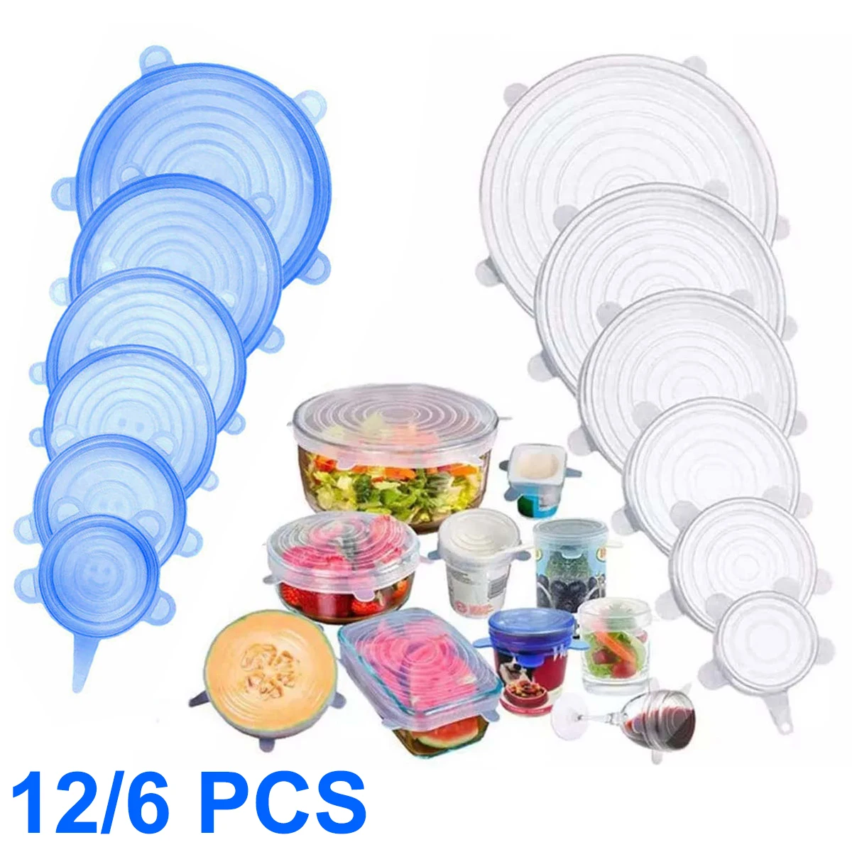 6/12 шт Силиконовые эластичные крышки для пищевых уплотнений многоразовые