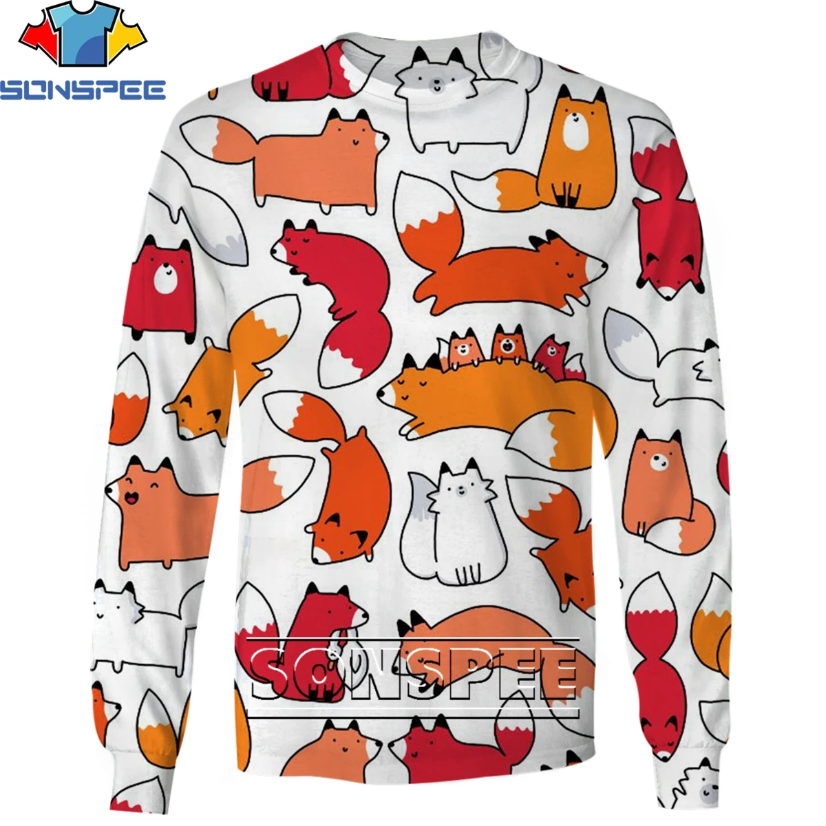 

SONSPEE Cute Fox Stitching Style Couple 3D Printing Men Women's Sweatshirt Spring Autumn Original Personality Oversized Top