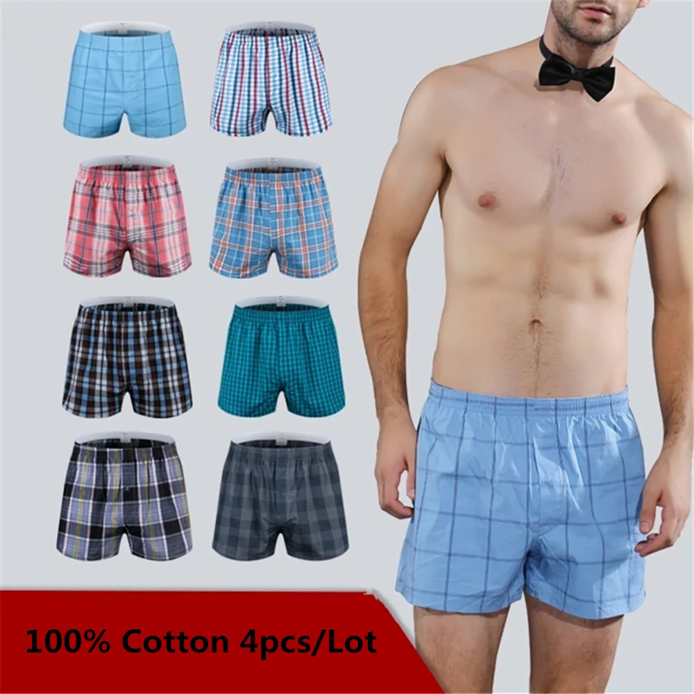 

Shanboer 4PCS/lot Mens Underwear Boxers Loose Shorts Men'S Panties Cotton male Large classic Plaid Arrow Pants Plus Size 4XL