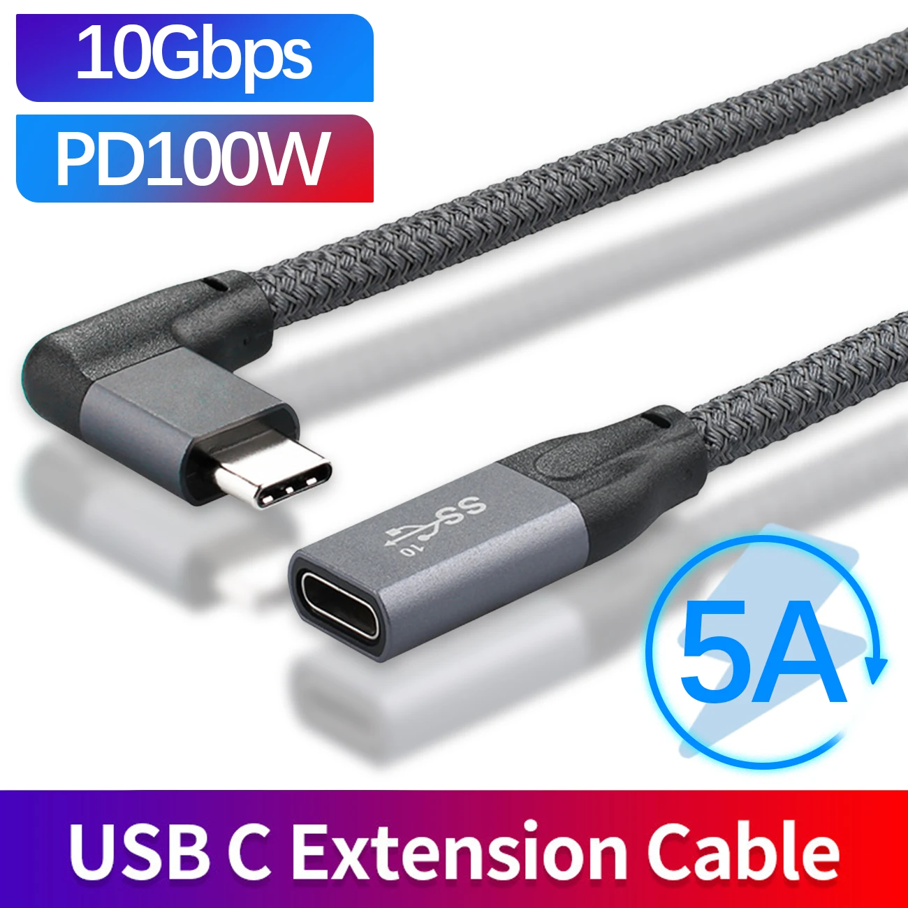 

100W PD 5A Curved USB3.1 Type-C Extension Cable 4K @60Hz 10Gbps USB-C Gen 2 Fast Charging Data Extender Cord For Macbook