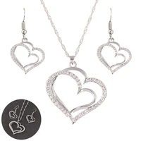 double heart shaped earrings necklace fashion women jewelry set wedding dinner