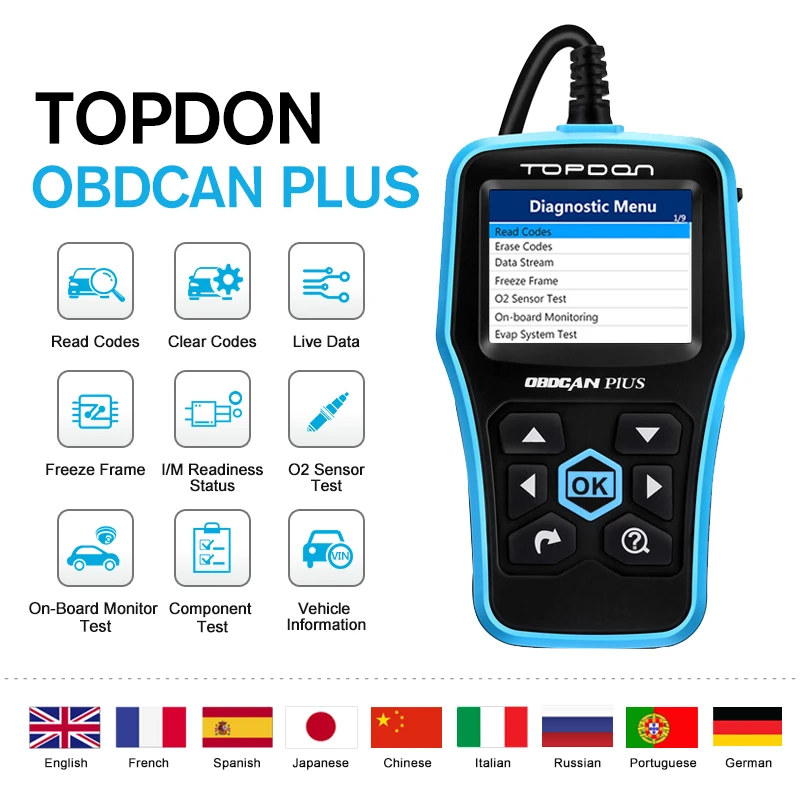 TOPDON OBDCAN PLUS 2,0 OBD2 сканер автомобильный диагностический инструмент автомобильный код читатель Pro Полные функции OBDII как CR6001 AL519