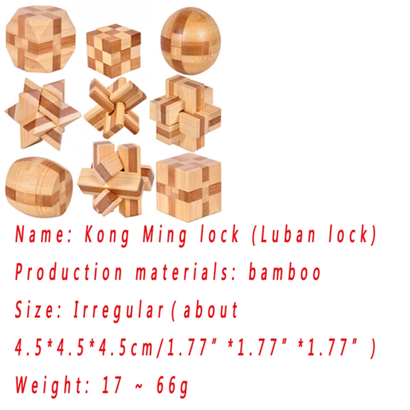 Design IQ Brain Teaser Kong Ming Lock Wooden Interlocking Burr 3D Puzzles Game Toy Intellectual Educational For Adults Kids | Игрушки и
