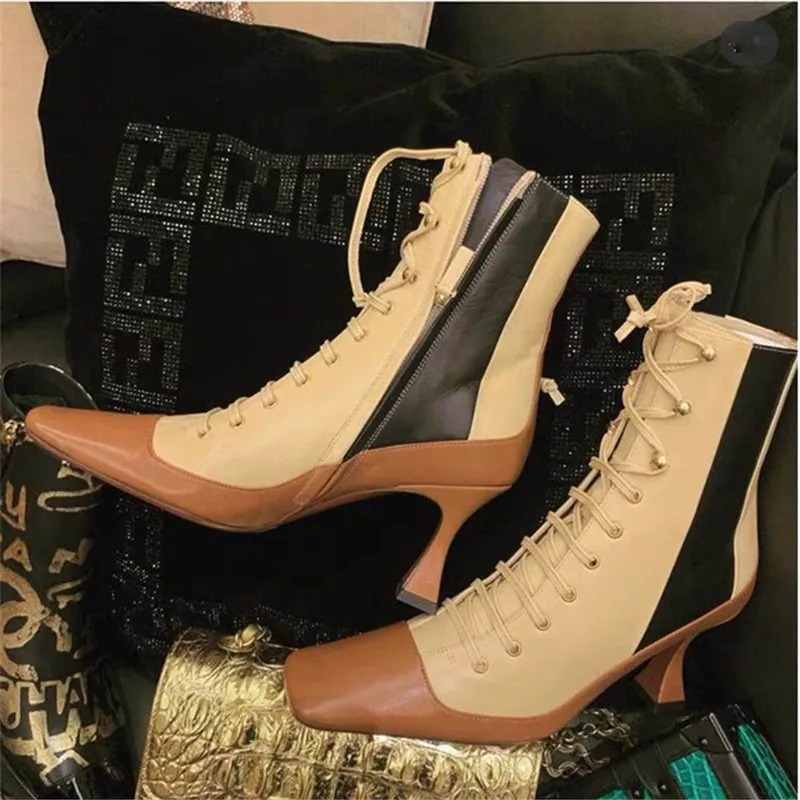 

Sexy Square Toe Women Ankle Boots High Heel Shoes Woman Female Lace-up Botas Mujer Short Booties