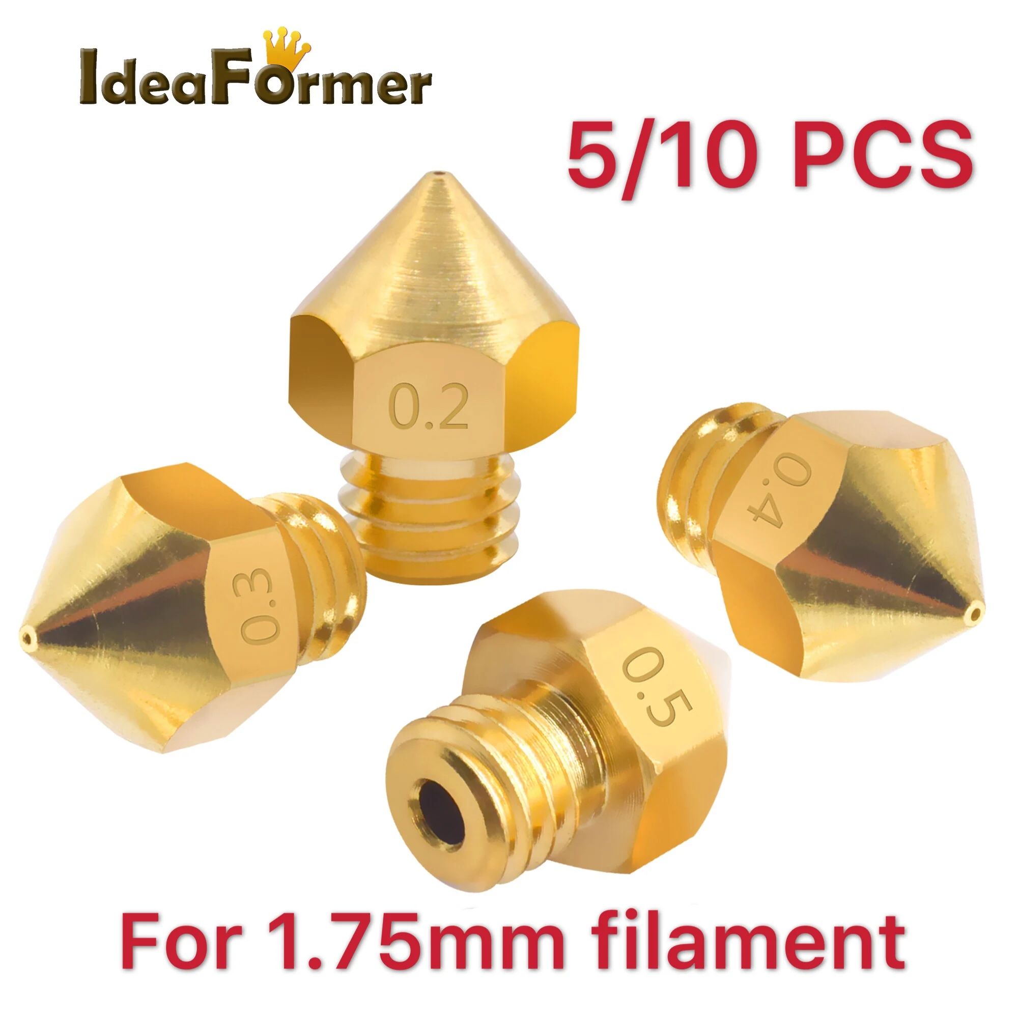 

5/10pcs 3D Printer MK8 Brass Nozzle M6 Screw Threaded Upgrade More Capacity Type Big Nozzle Head For 1.75MM CR10 CR10S Ender-3