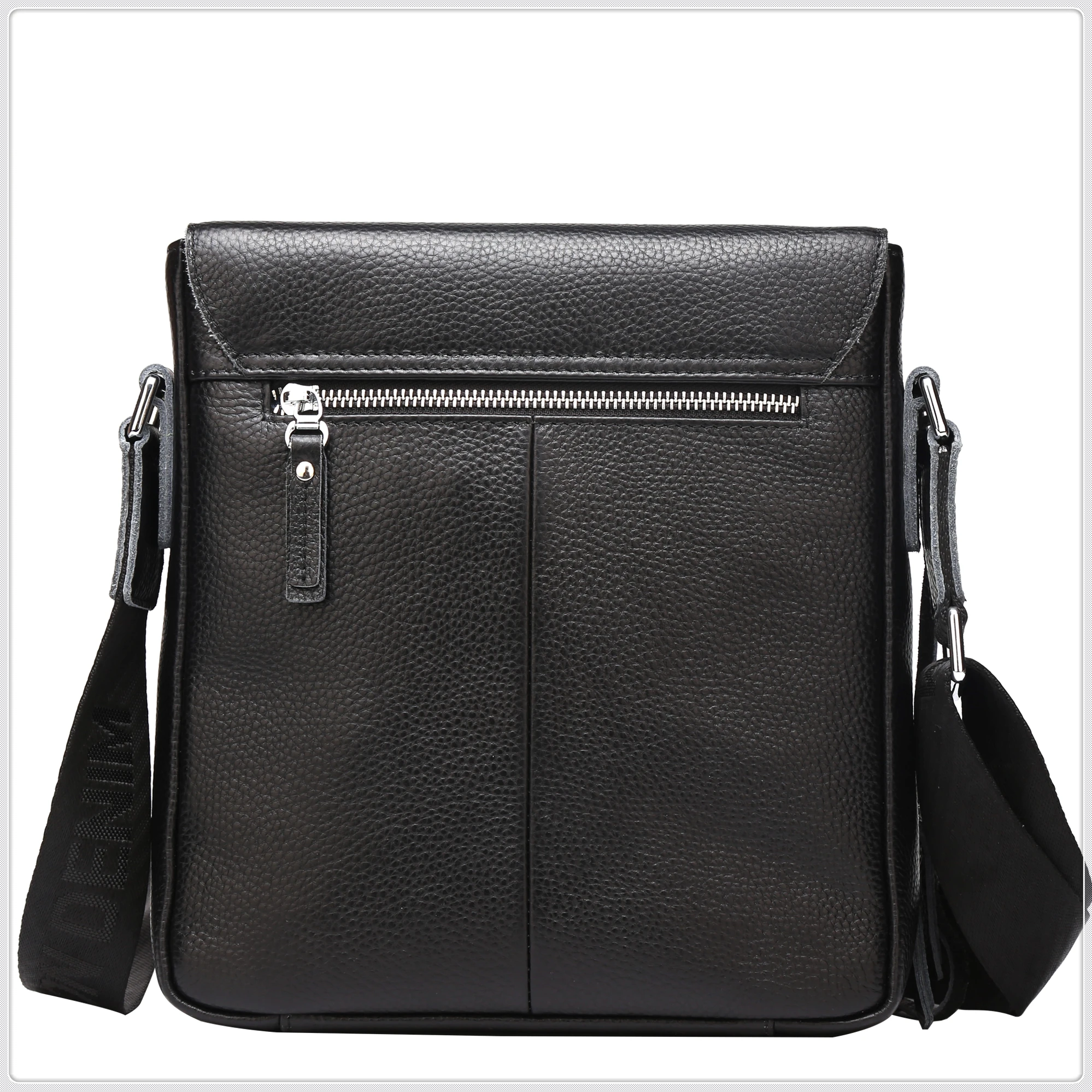 Мужская сумка из натуральной кожи BISON DENIM черная деловая через плечо для ipad N2531