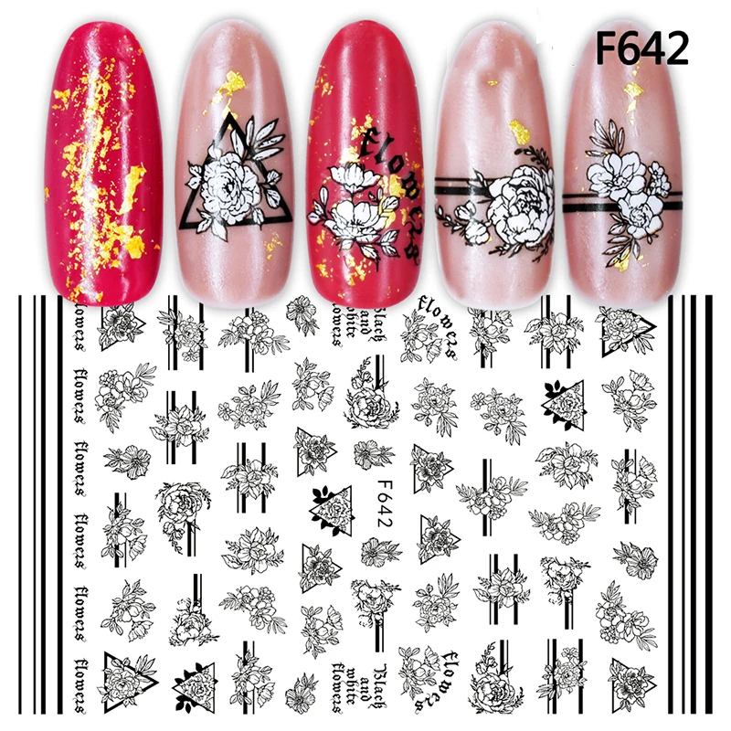 

3D Nail Sticker Line Flower Rose Decoration Sheets Self-Adhesive Slides Decals Dried Flowers Manicure Design Stickers For Nails