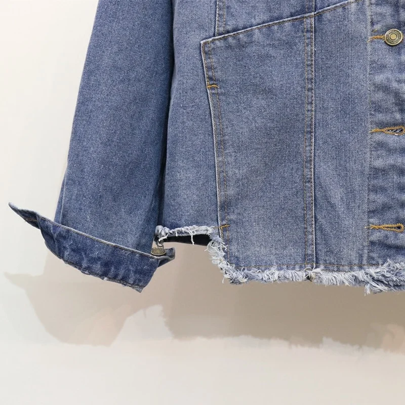 

Jean Jacket Women Autumn New National Wind Pattern Loose-Fit Long-Sleeve Denim Jacket Women's Clothing Top