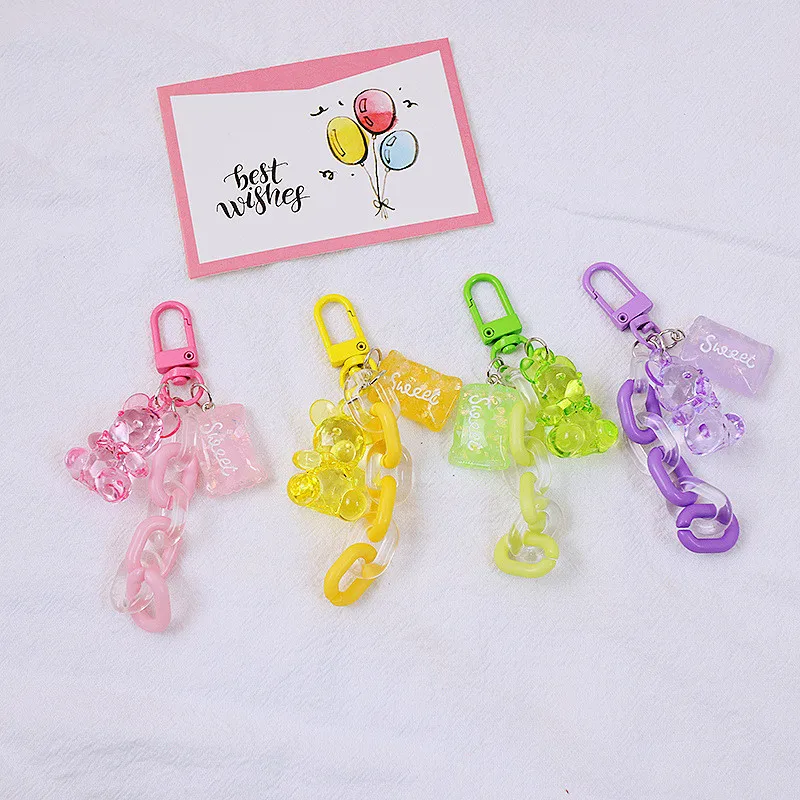 Модный акриловый брелок с красочным сердечком и медведем женский для девушек