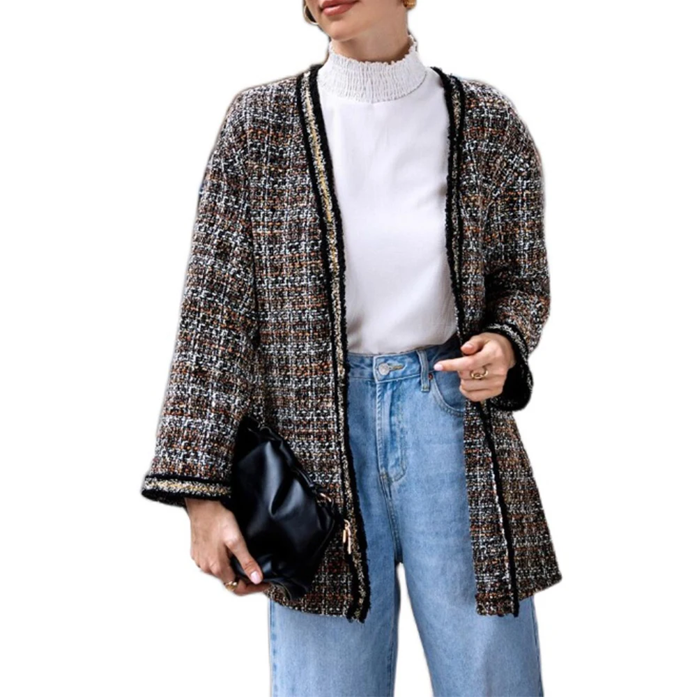 

Женская шерстяная длинная блестящая куртка, женское деловое повседневное пальто в клетку, Женская Повседневная Верхняя одежда, топы, куртк...