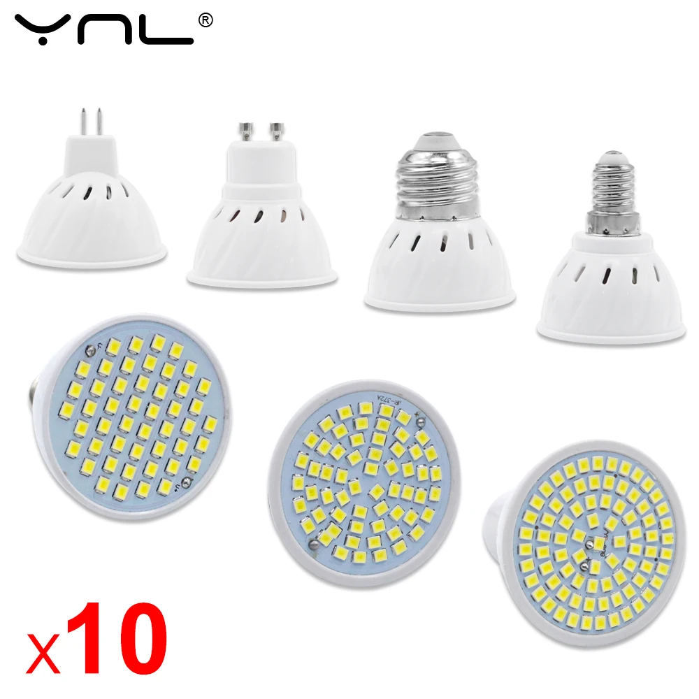 10 шт./лот GU10 MR16 LED E27 E14 Светодиодная лампа прожектор AC 220V 240V 48 60 80 LEDs Bombillas Ampoule Lamparas в