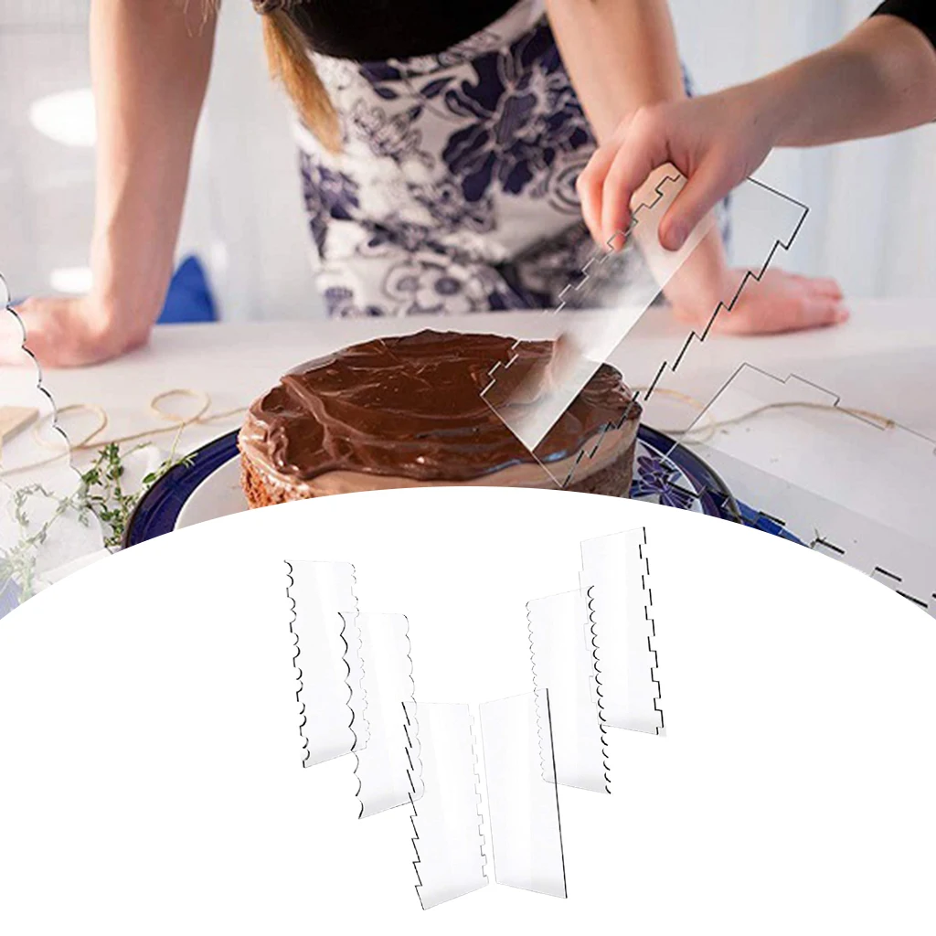 

Pack of 6 Acrylic Cake Scraper Clear Decorating Cake Edge Trim Smoother Pastry Cutter Smear Contour Comb for Cakes