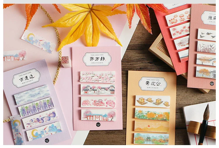 AngelHere Магазин 80 шт./компл. Винтаж лента Washi китайский Стиль маскирующий, декоративный наклейки "сделай сам" стикеры на клейкой основе для молочный журнал
