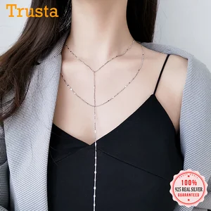 Trustdave Настоящее серебро 925 пробы INS элегантный двухслойный цепь колье для ключиц ювелирные изделия для женщин Свадебная вечеринка DA1615