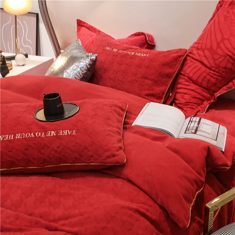 

High end light luxury thickened coral velvet four piece set winter double-sided Flannel Sheet fitted sheet bedding