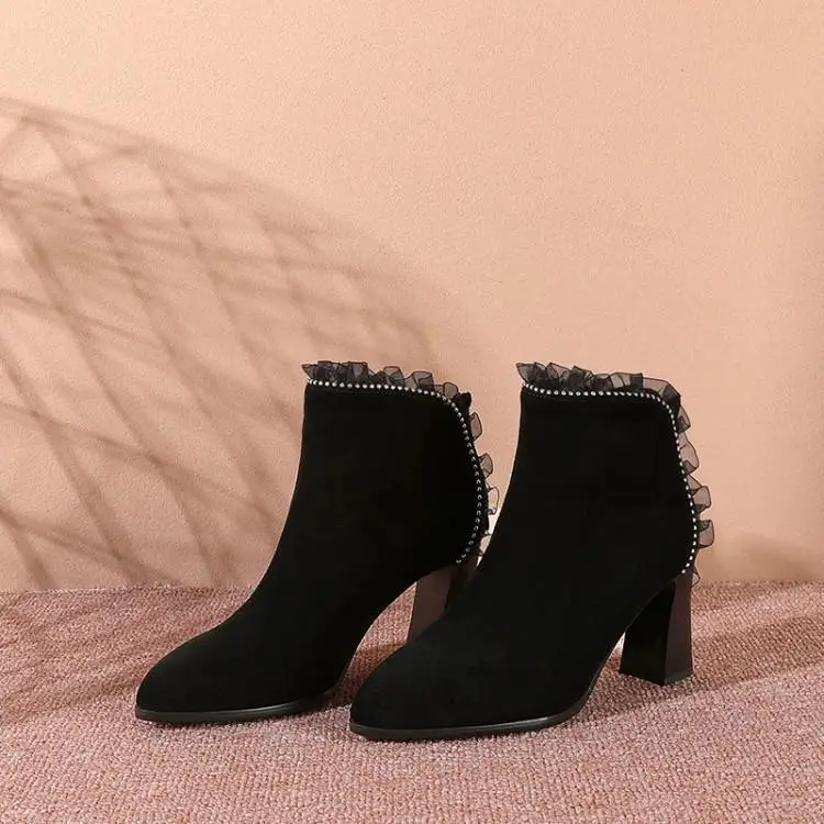 Qiu/ботинки с острым носком женские ботинки на Высоком толстом каблуке Ботинки martin