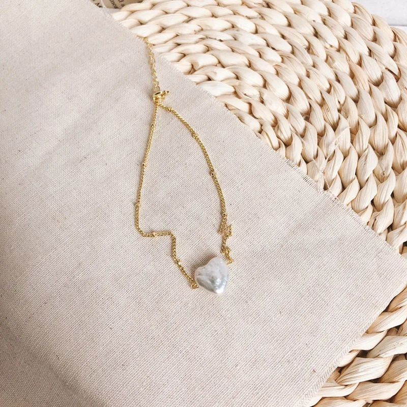 Женский браслет в форме сердца SRCOI золотистый с пресноводным жемчугом вечерние