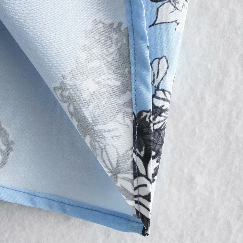 

Za Women Sweet Dress Fashion 2021 Blue Poplin Blue Printed Shirt Midi Dress Female Spring Vintage Long Sleeve Mujer Vestidos