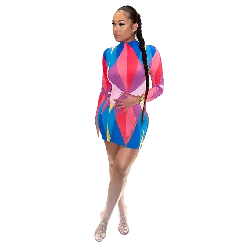 

Autumn Clothing Printed and Dyed Long-sleeve Sexy Dress Party Dresses for Women Club Outfits Y2k Clothes Streetwear Wholesale