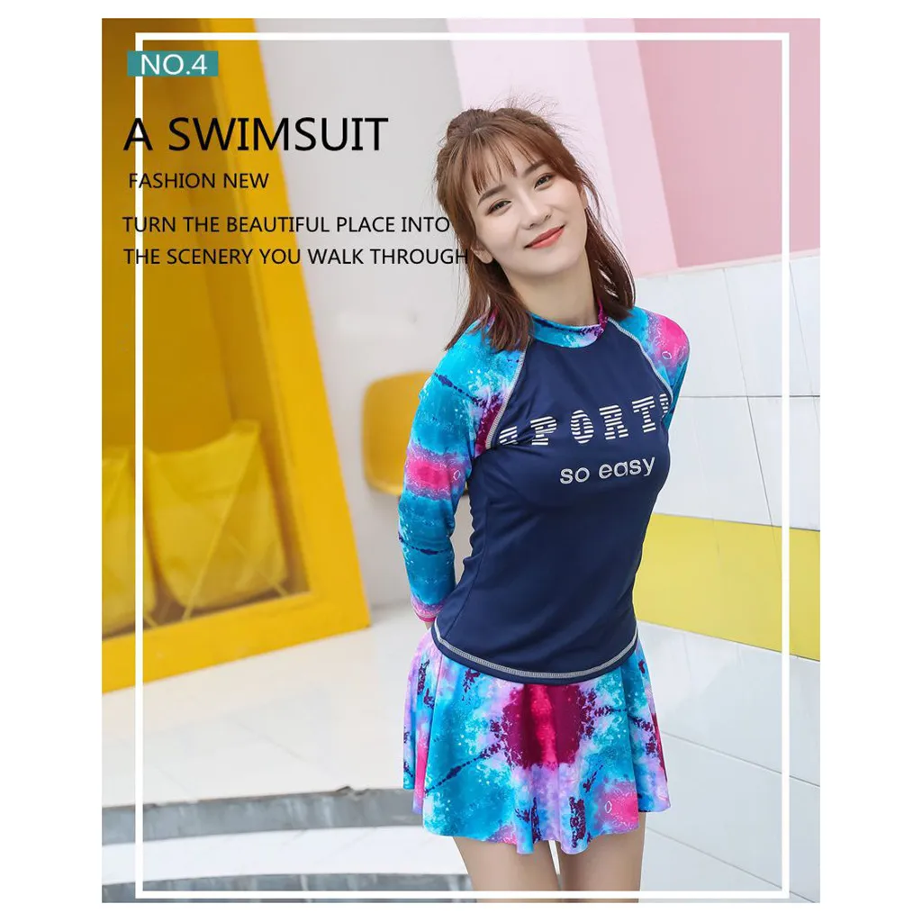 Женский с длинным рукавом УФ Защита от солнца UPF 50+ Rash Guard Топ 2 шт Купальник Набор Лучшие футболки топы для серфинга дропшиппинг Z918