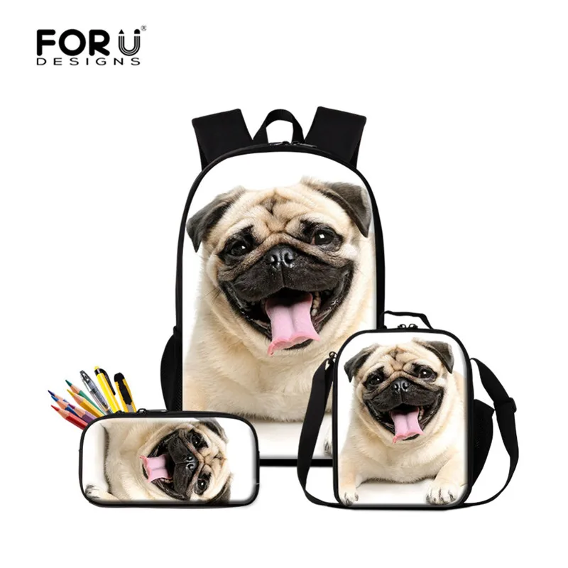 FORUDESIGNS школьный рюкзак для девочек 3 шт. набор рюкзак 3D принт с Мопсом Детский Рюкзак Студенческая Книга сумка Mochila - Цвет: Z4844CGK