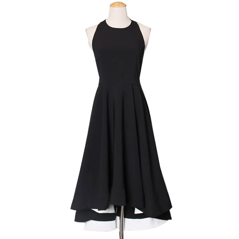 

Celebrity contrast women's evening dress new neck-hanging backless high waist lace-up irregular dress