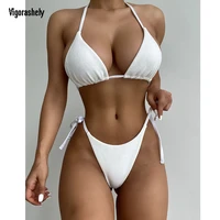 vigorashely sexy white halter bikini 2021 two piece swimsuit women push up swimwear string tied top bottom bikinis bathing suit
