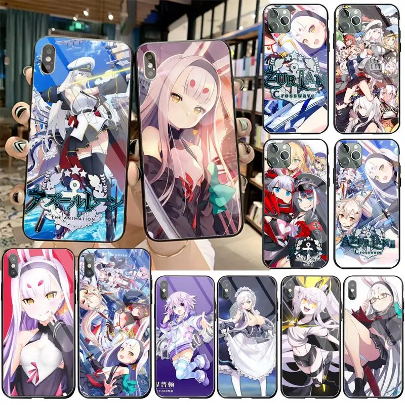 

YJZFDYRM Azur Lane Crosswave Silicone Black Phone Case Tempered Glass For iPhone 11 Pro XR XS MAX 8 X 7 6S 6 Plus SE 2020 case