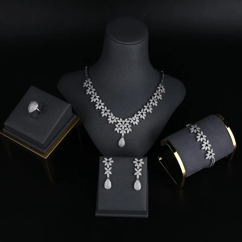 Набор свадебных украшений MYFEIVO из 5 предметов, ожерелье + браслет + кольцо + серьги, женское платье, ювелирные изделия для вечеринки HQ0838