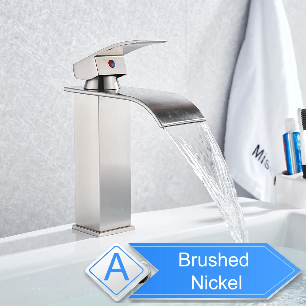 Brushed Nickel MMW Горячая холодная раковина кран водопад смеситель для туалетного столика в ванной комнате Однорычажный Хром Латунь горячей и холодной бассейна краны для мойки - Цвет: Brushed Nickel MMW