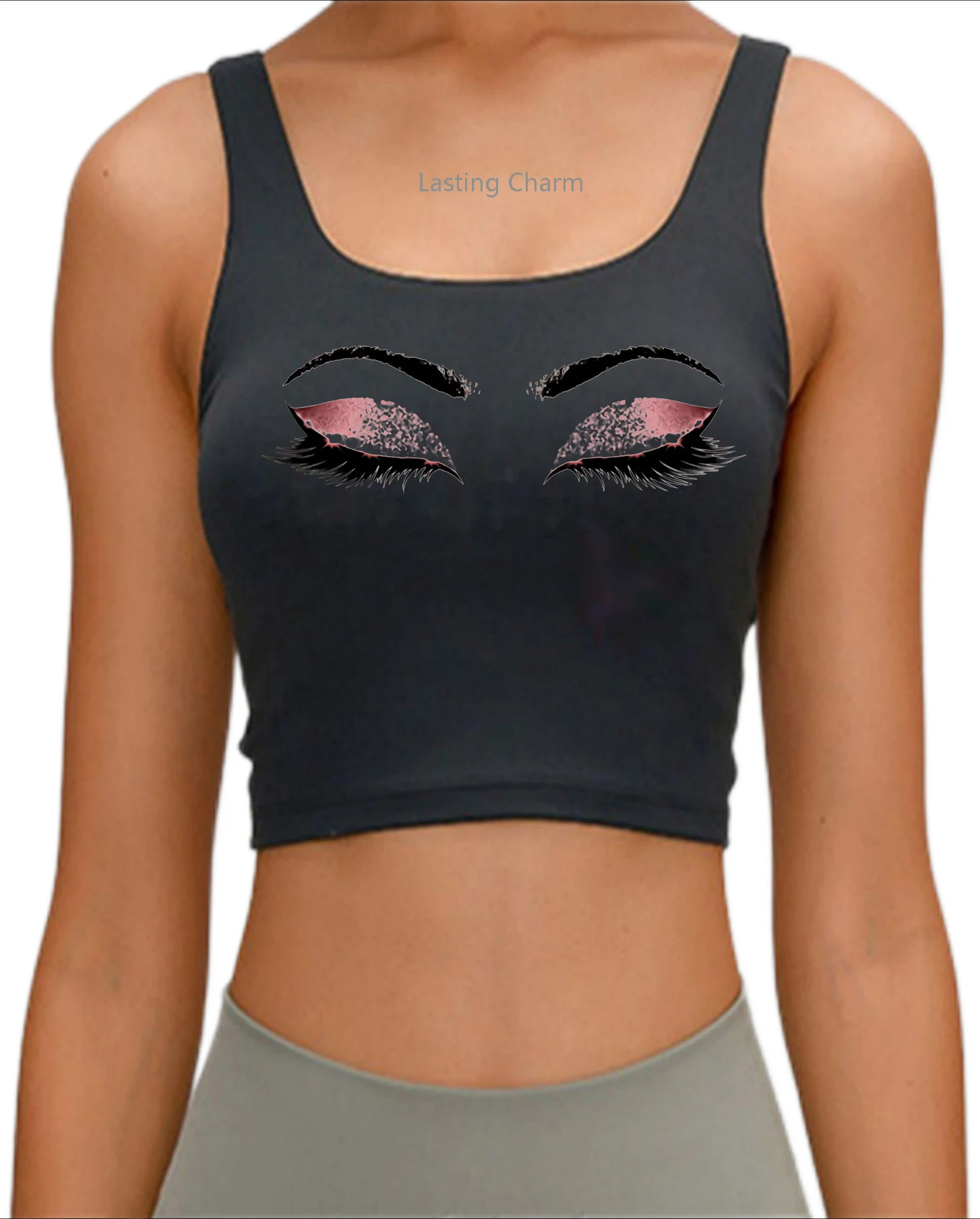 

Eyelash print Crop Top Women's Beauty pattern top