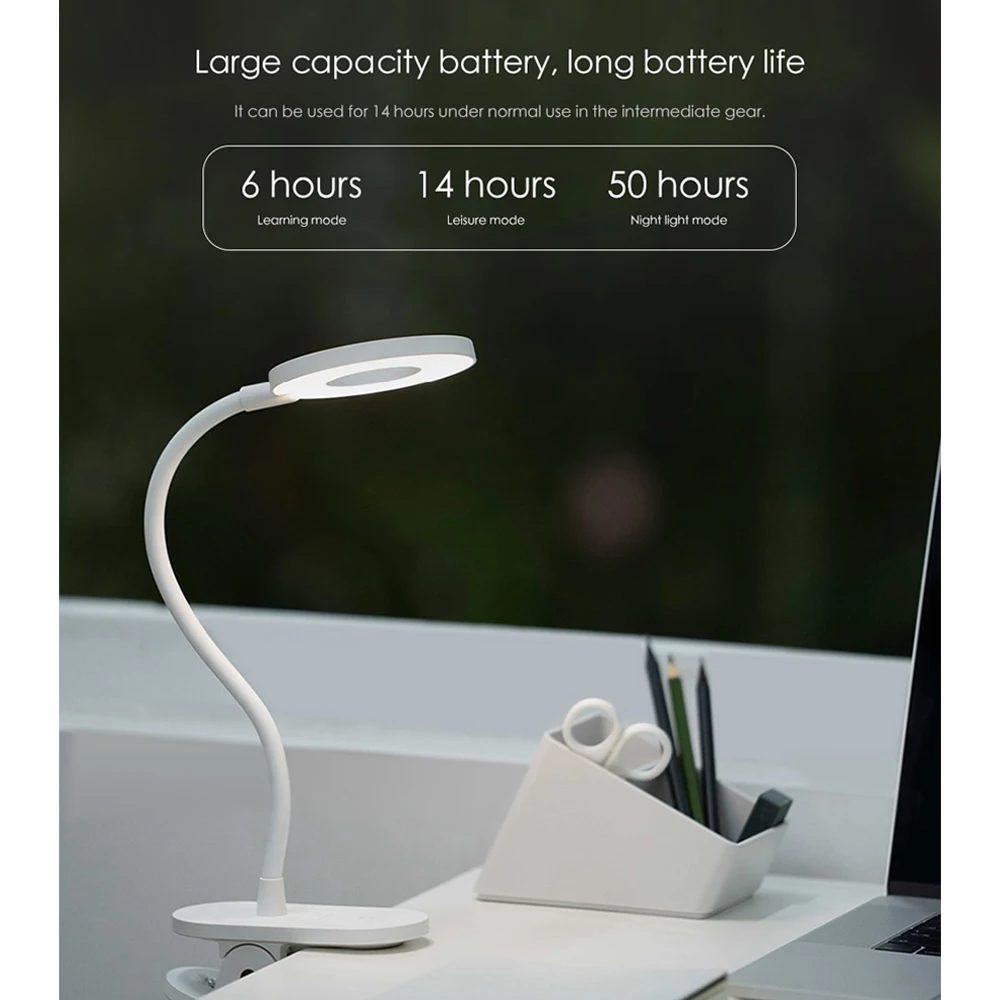 Yeelight Настольная лампа с зажимом Беспроводная портативная настольная лампа сенсорное управление 3 уровня яркости защитный светильник для чтения для xiaomi