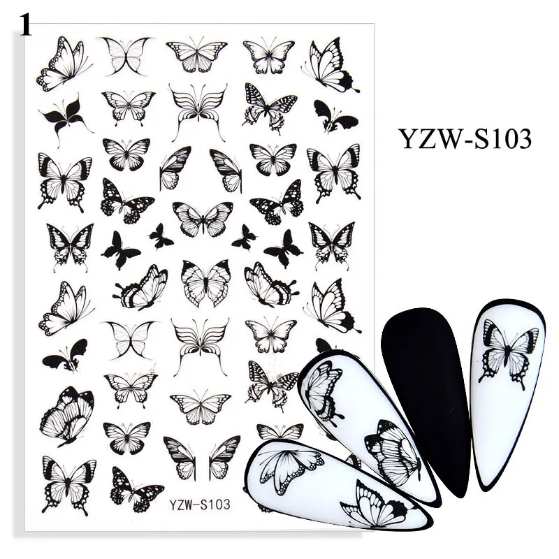 

Watercolor Butterflies Sliders Blue Black Nail Decal Sticker Summer Nail Art Decoration Water Tattoo Manicure YZW-S097-112