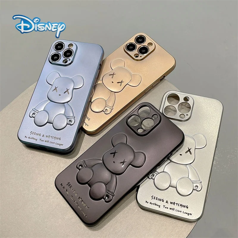 

Disney 3D Cartoon Bear Mobile Phone Case for iPhone 13 12 11 Pro Max Mini XR XS 7 8 Plus Cute Plating Cell Phone Back Covers