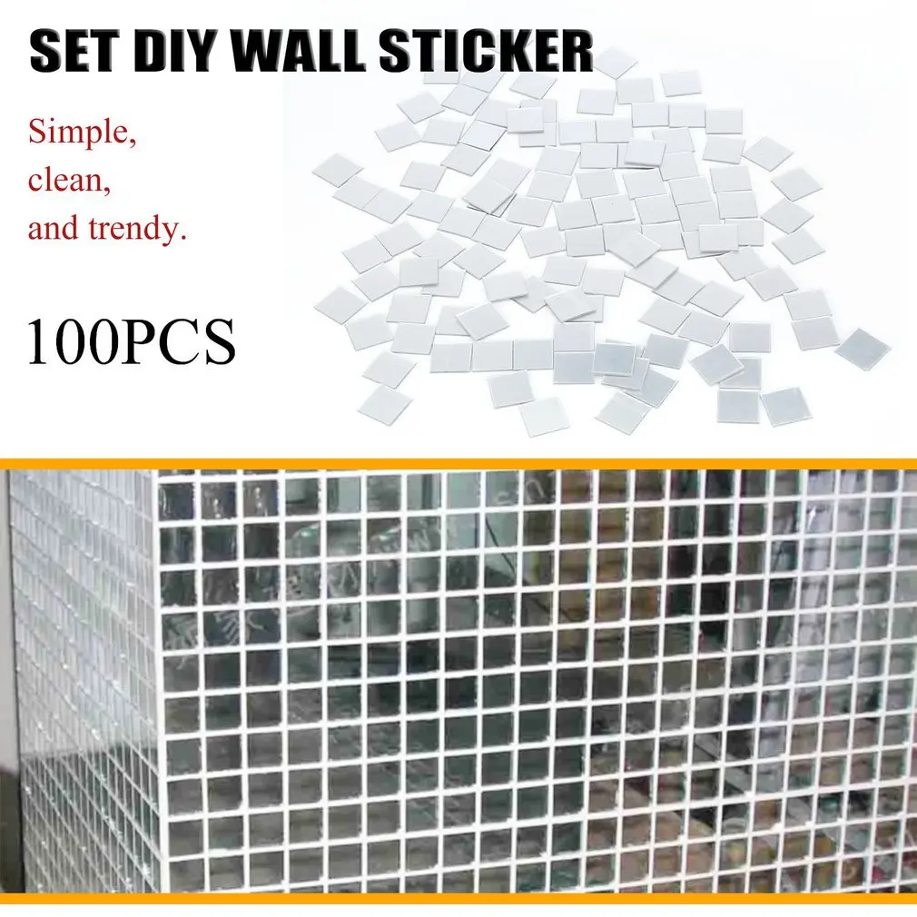 100 Pieces DIY Wall Sticker Small Square Glass Mirror Tile Popular 3D Decal Mosaic House Home Room Decoration Stick For Modern