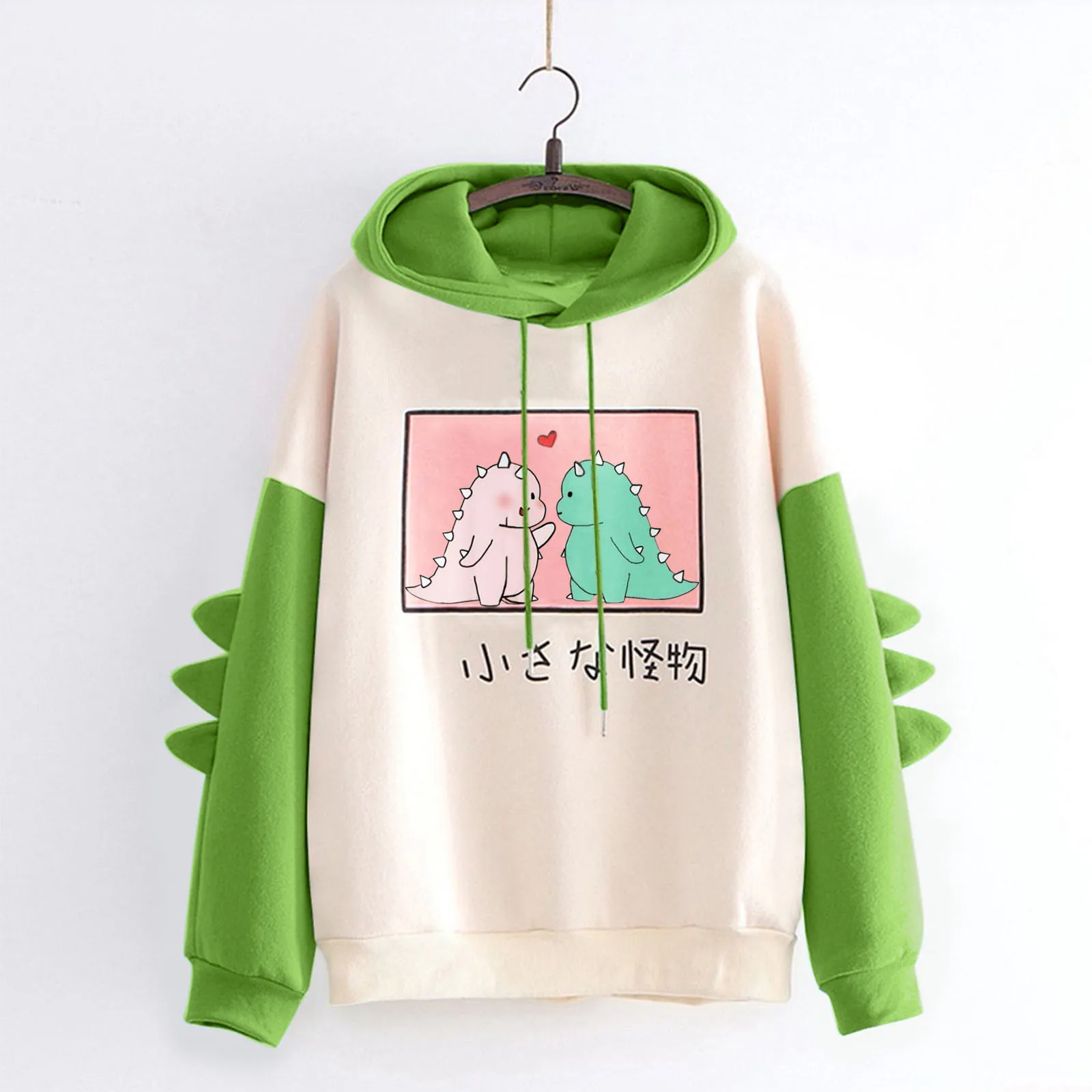 Women Hoodie Cartoons Crewneck Clothes Vintage Loose Sweatshirt Street Kawaii Dinosaur Print Long Sleeve Splice Hoodies Tops