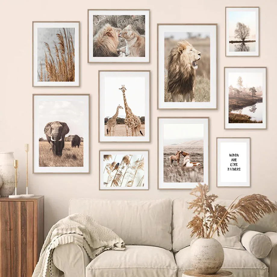 

Jungle Animals Elephant Lion Giraffe Lake Wall Art Canvas Painting Nordic Posters And Prints Wall Pictures For Living Room Decor