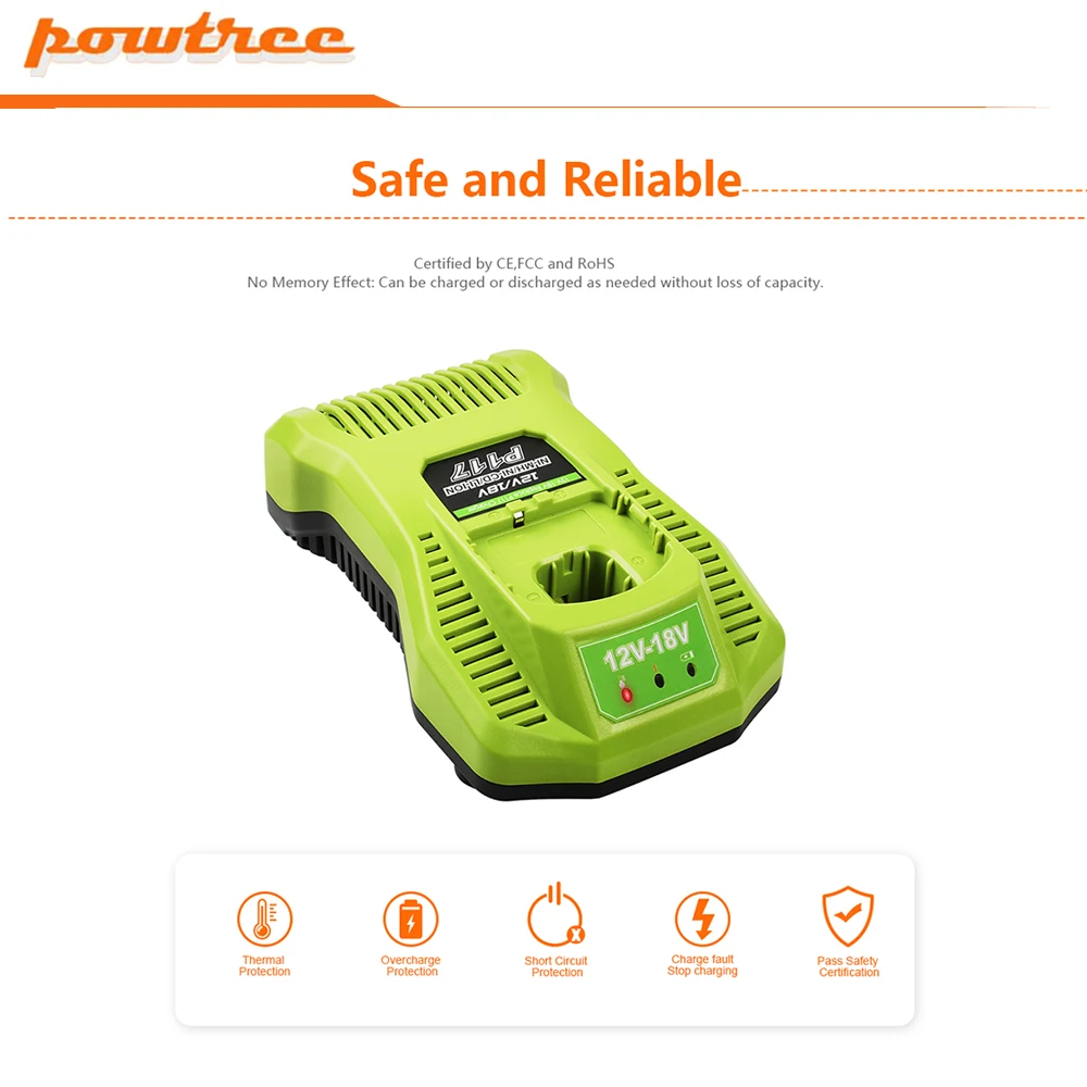 Зарядное устройство Powtree для Ryobi P117 литий-ионный Ni-CD Ni-MH аккумулятор P100 P102 P103 P105 P107