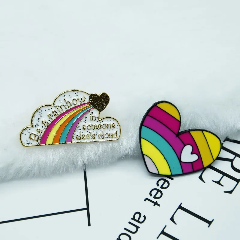 Эмалированная брошь значок I Love You на лацкан радужная облако сердце Цветная