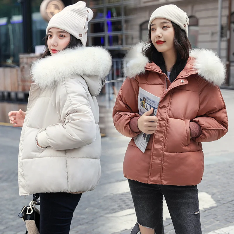 

Short women 2021 new Korean loose ins bread thickened down cotton clothes winter wool collar coat