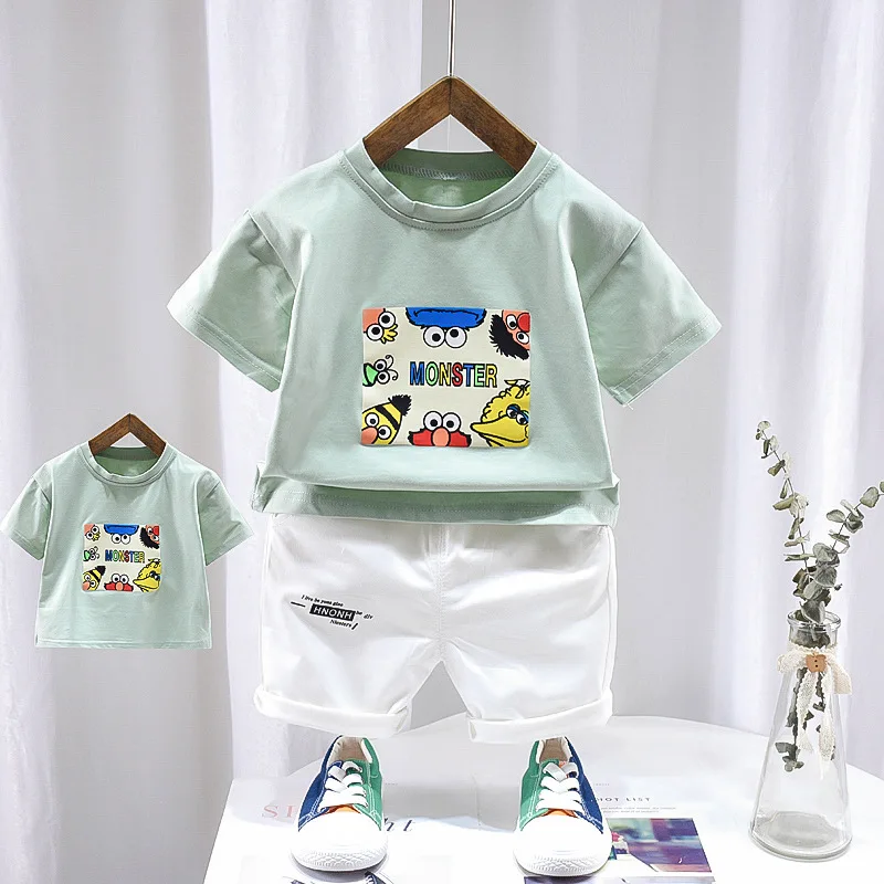 

New Summer Toddler Girls Fashion Casual Clothes Sets Baby Boys Cartoon T-shirts+Tooling Shorts 2-piece Infant Kids Clothing