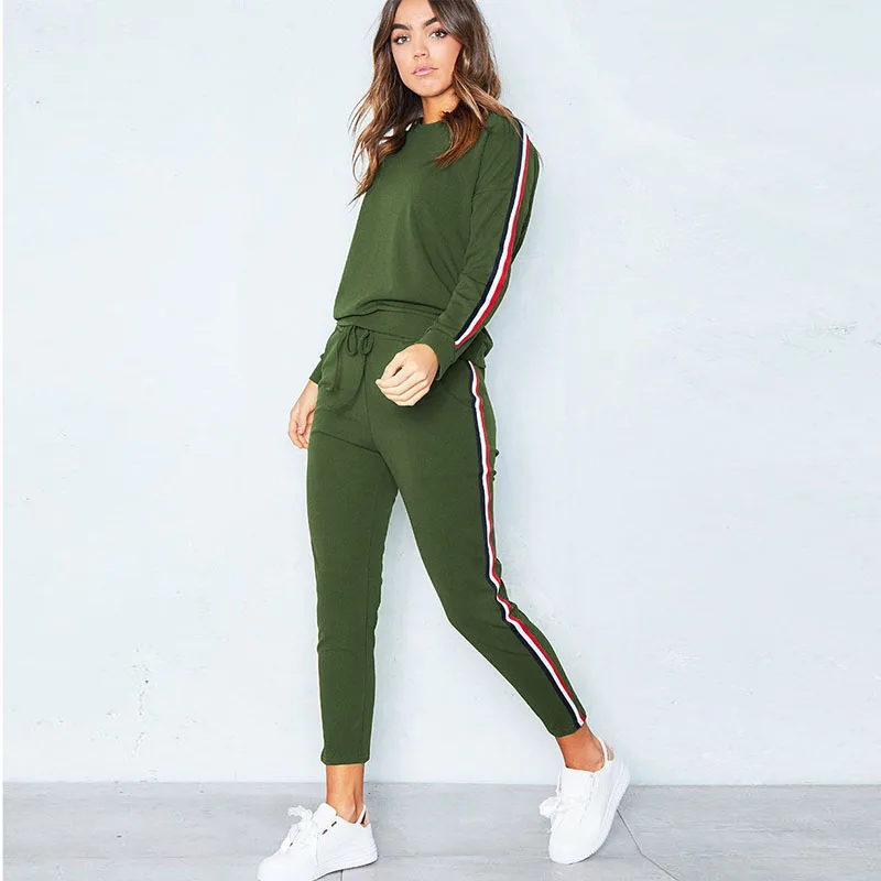 Green Спортивный костюм Voobuyla, женские брюки+ спортивные костюмы, толстовки, спортивные костюмы размера плюс S-3XL, наборы для бега, осенняя зимняя спортивная одежда для женщин - Цвет: Green