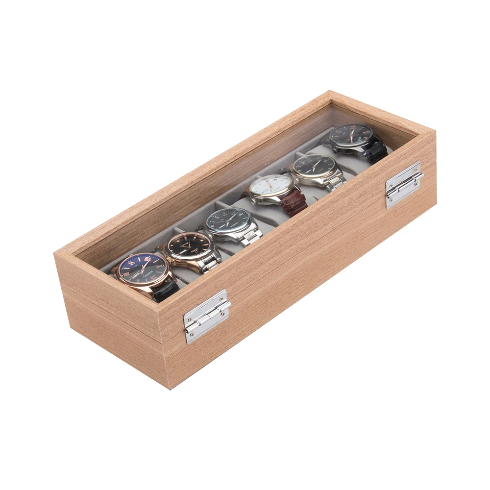 6 решеток роскошная деревянная коробка для часов держатель мужчин стеклянный Топ