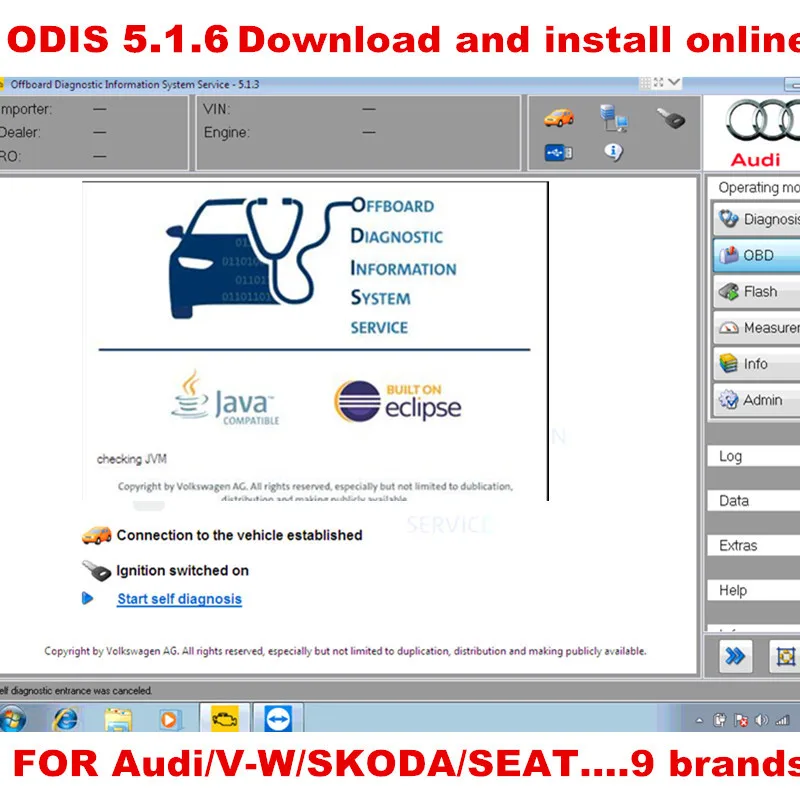 11 новейшее программное обеспечение ODIS 5.1.6 для audi/v-w/skoda/seat 9 брендов скачать и установить онлайн и активировать бесплатно